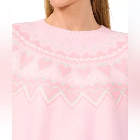 CeCe Mommy & Me Crewneck Fair Isle Pink White Hearts High Low Sweater Gift Set - Picture 3 of 14